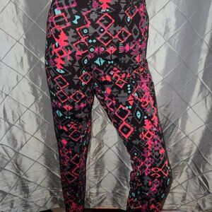 Climate Right Women XL Black Pink Purple Aztec Geometric Stretch Comfort Legging